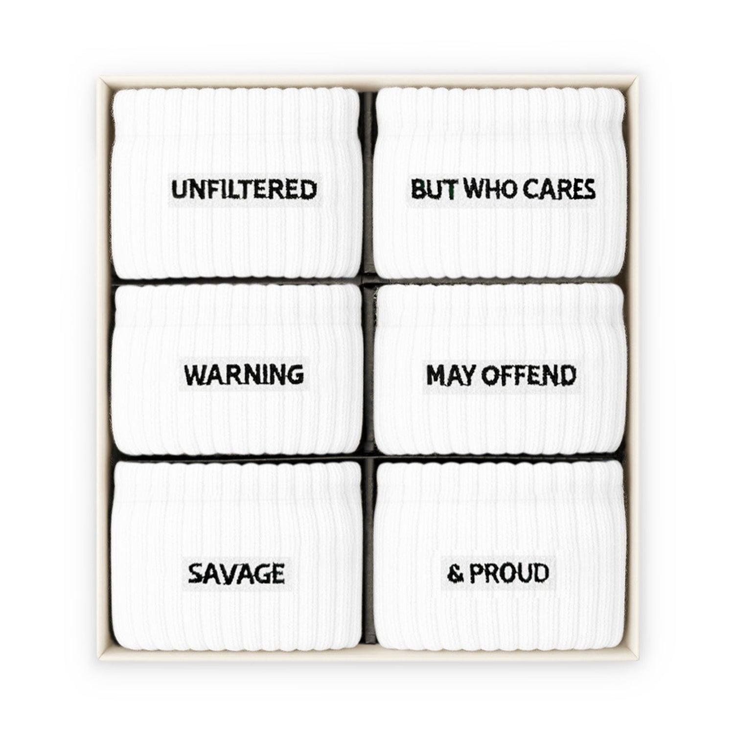 Offensive Socks close up, funny sock slogans, perfect gift socks, cheeky socks