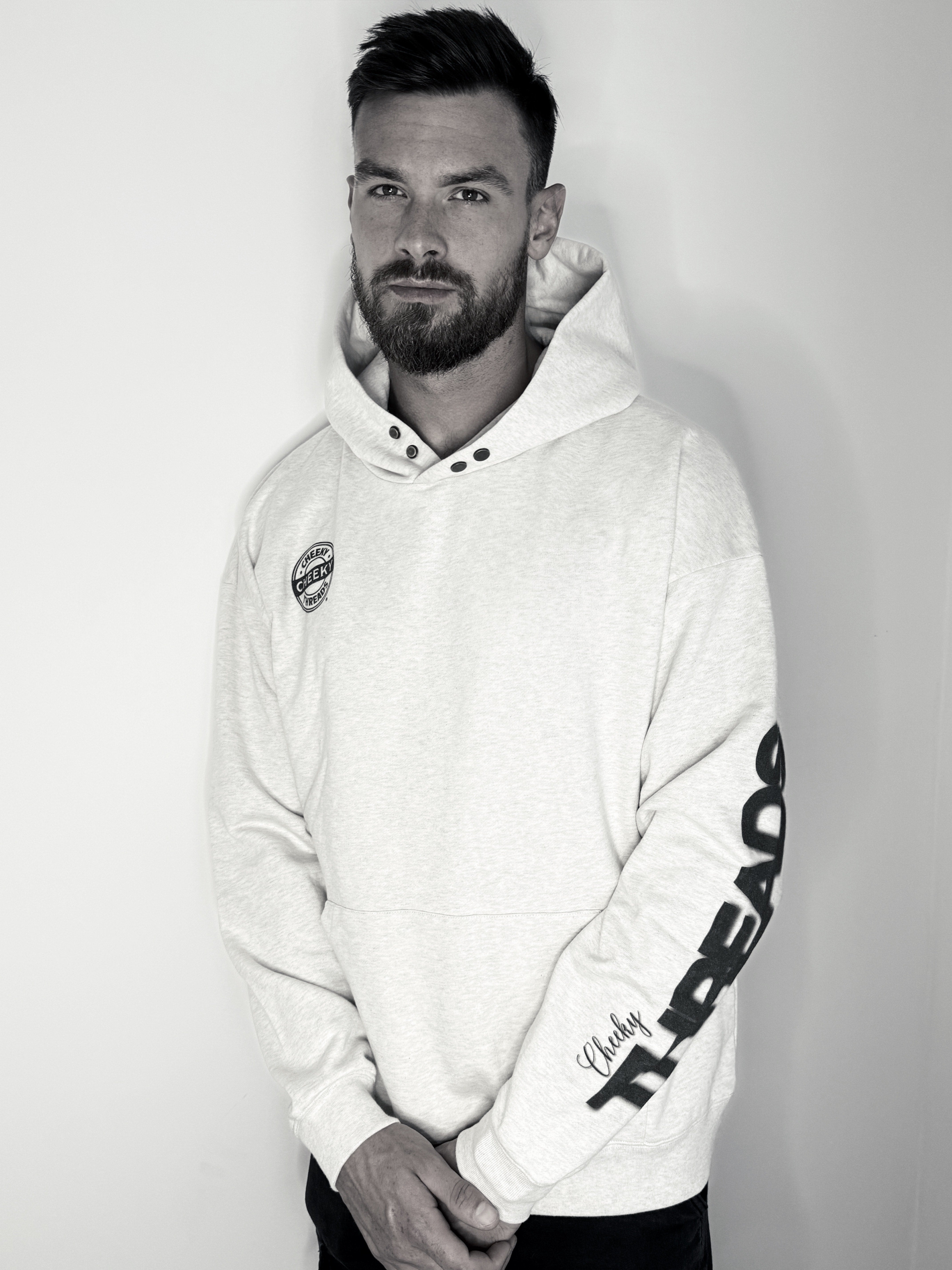 Grey Sleeve Print Hoodie